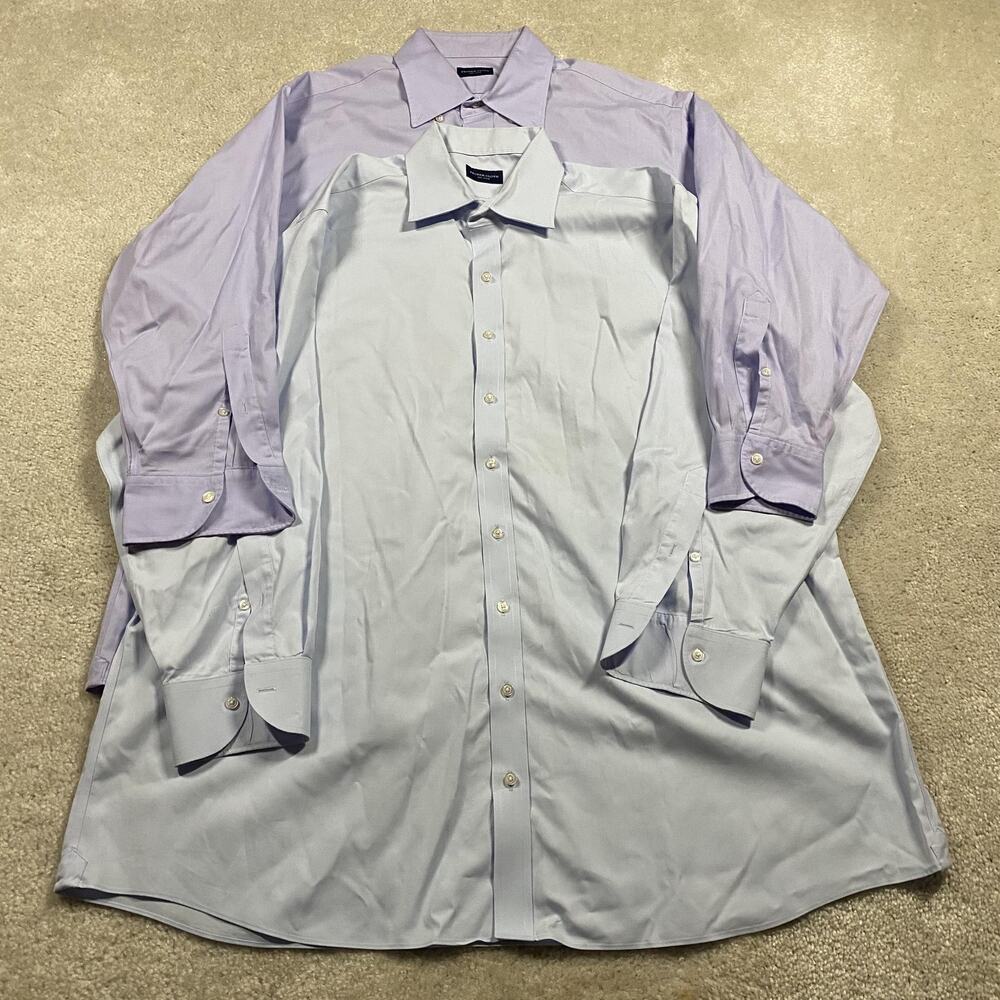 LOT (2) Proper Cloth Shirts Mens 17.5 32/33 Blue Purple Cotton Spread Collar